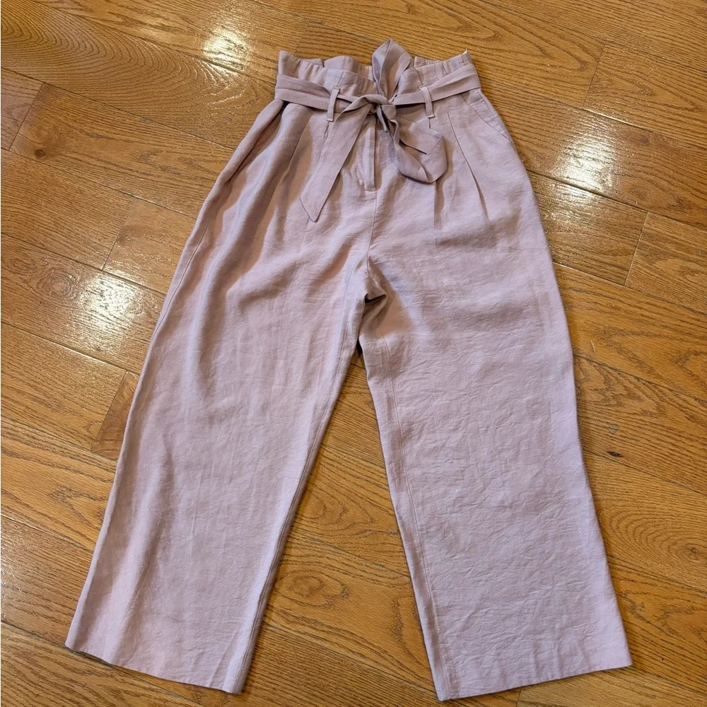 Zara Basic Soft Pink Paperbag Waist Culottes Wide Leg Cropped Pants Size Small
